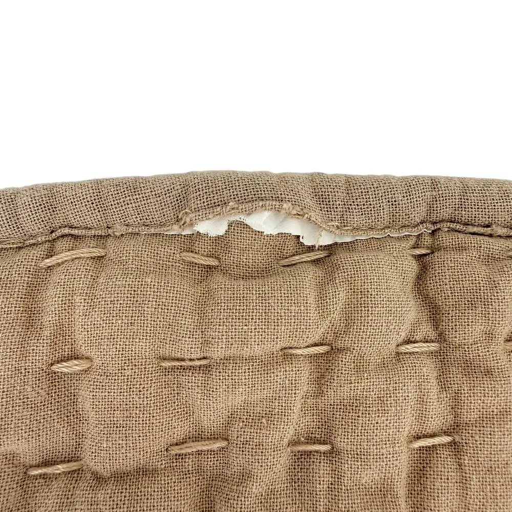 Pottery Barn Pickstitch Standard Pillow Shams Lot Set of 2 Tan Cotton Linen